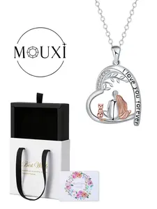 'i Love You Forever' Dog Couple Pendant Necklace, Women's Pet Animal Memorial Jewelry Gift, Elegant Copper Chain, All Seasons