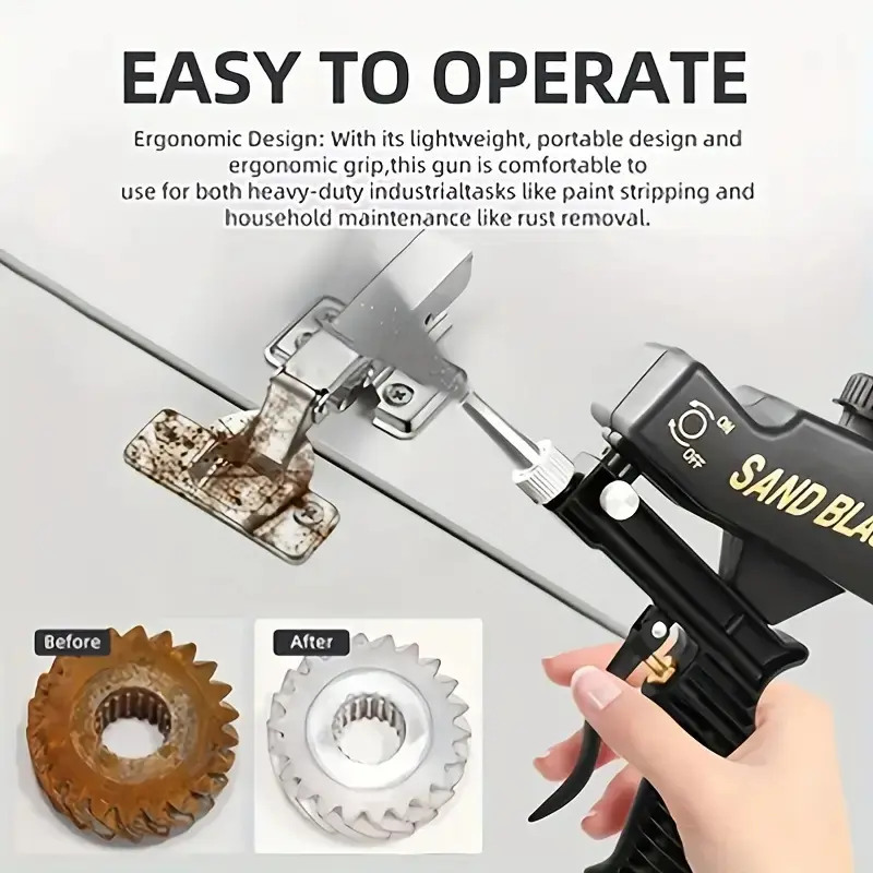 Portable Air-Powered Sandblaster, Mini Gravity-Driven Tool, Handheld Air Abrasion Machine, Connected to Compressor