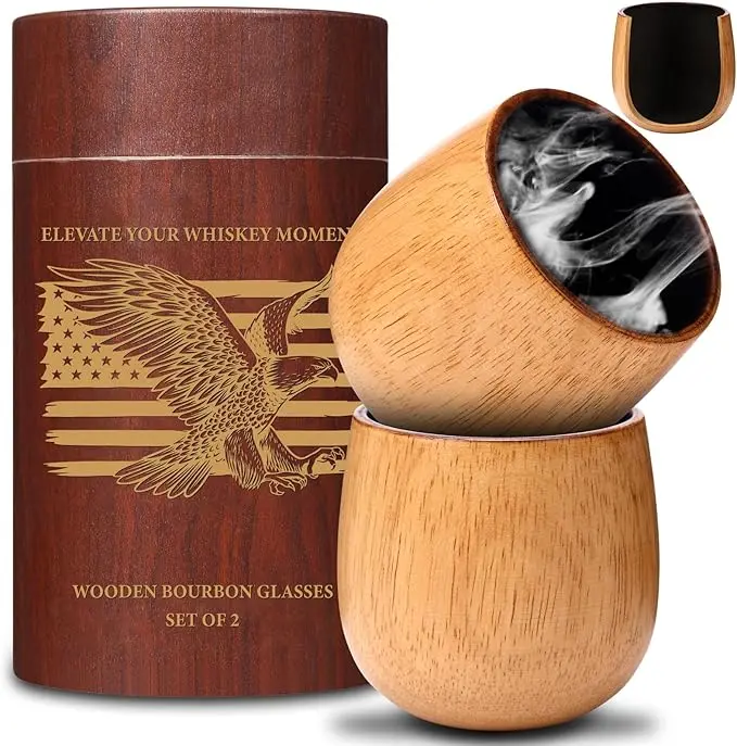 Father's Day gifts  Oak Charred Whiskey Glass - Handcrafted Premium Oak Whiskey Tumbler, Unbreakable Old Fashioned Glass, Unique Wooden Bourbon Drinking Glass for Men