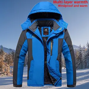 Winter Men's Fleece-Lined Thick Softshell Jacket, Outdoor Mountaineering Windproof Waterproof Warm Coat, Workwear Winter Cold-Proof Hooded Top, Fleece Lining with Multiple Layers of Heat Retention Effectively Resists Cold, Windproof Waterproof Fabric Bloc