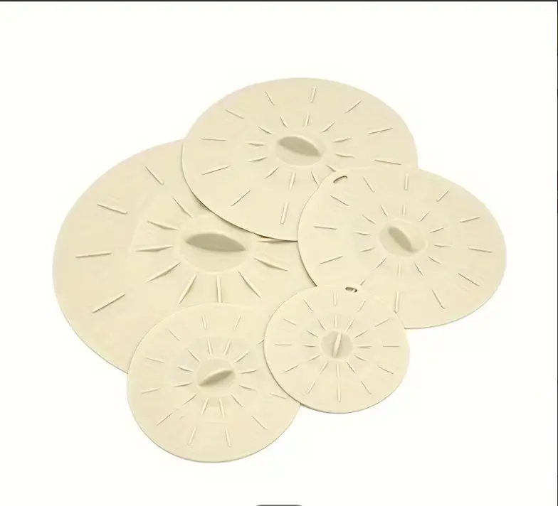Silicone Lids 5 Pack Creamy white , Heat Resistant Microwave Splatter Covers, Reusable Silicone Food Covers for Bowls, Cups, Pots, Pans, Plates, Skillets and Containers, Oven, Fridge, Freezer and Dishwasher Safe
