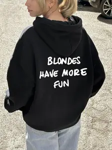 Women's Blondes Have More Fun Letter Print Hoodie, Casual Long Sleeve Pullover Hooded Sweatshirt for Daily Wear, Ladies Clothes for Fall & Winter, Tops, Funny Sweatshirt