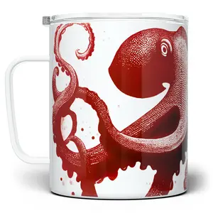 LOFTIPOP Nautical Red Octopus Mug, Coastal Beach Gifts, Designed and Printed in the USA by Loftipop