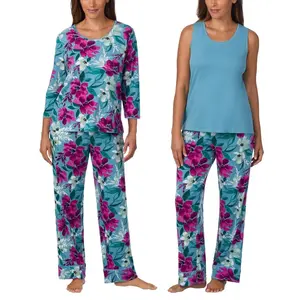 Carole Hochman Midnight Women’s 3-Piece Lightweight Cotton Pajama Set with Pockets