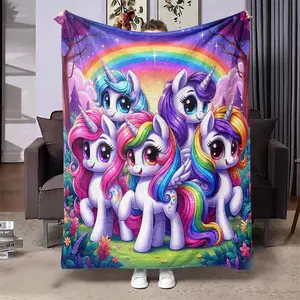 Rainbow Unicorn Pattern Blanket, Soft Throw Blanket, Air-conditioned Room Blanket, Warm Nap Blanket for Home Office Travel Camping