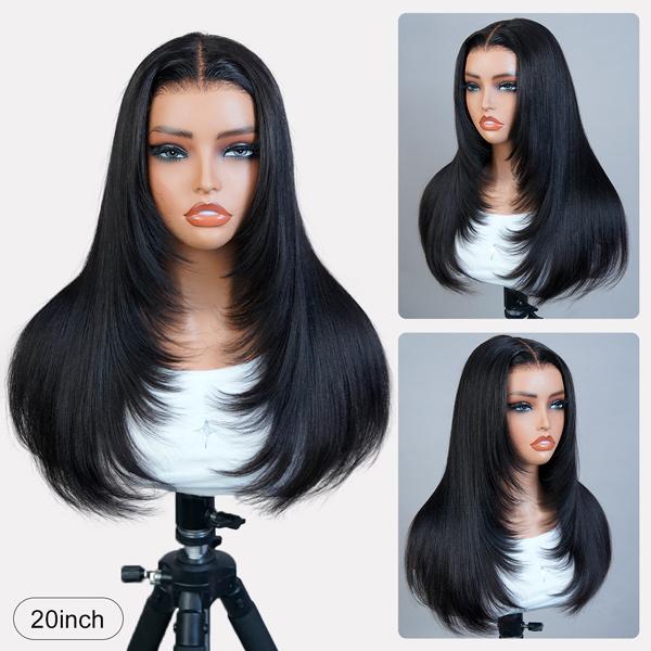 Layered Cut Bob Yaki Straight Wig 9x6 T Part Wear Go Glueless Bob Wigs Human Hair Bleached Knots For Women 180 & 250% Density Brazilian Deep Part Lace Glueless Wig
