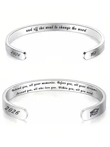Graduation Gift for Her Him, Class of 2026 Stainless Steel Bracelet, High School & College Graduation Compass Inspirational Jewelry for Women