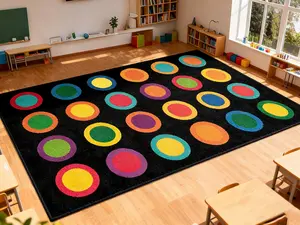 Large Classroom Rugs Elementary with Colorful Rings,Classroom carpet for Preschool Kindergarten,Educational Rugs for Daycare Kids Room Teaching & Playroom,13'x7'7'',Seats 24 (Black)