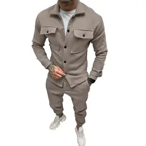 Men's Long Sleeve Button Down 2 Piece Tracksuit Athletic Sweatsuit Sweatshirt Jogger Set Outfits Classic Streetwear Clothing Style Casual Graphic Crew Neck Tee Vibe