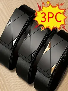 3pcs Belt Set for Men, New Model Without Teeth, Automatic Buckle Waist Belt, Adjustable Belt, Business and Leisure, No Leakage Tail Strap
