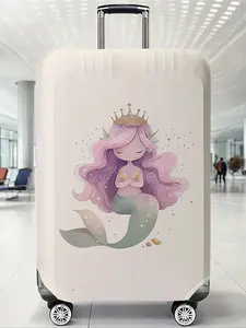 Random Mermaid Pattern Luggage Protector, Casual Dust-proof Travel Accessories, Elastic Luggage Cover for Women & Men, Travel Essentials, Travel Essentials Carryall