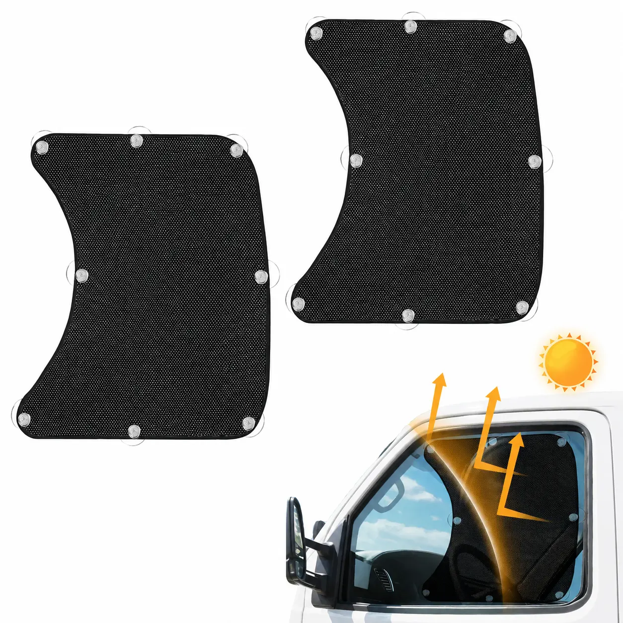 2PCS 20''*16.9'' Side Window Shades for Semi Truck/Heavy Duty Truck - Kenworth T680 / T880 / W990 (All Years) - Mesh Shade with Suction Cup - Semi Truck Accessories