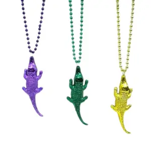 33" 7.5mm Necklace with Blow Mold Alligator - Purple, Green and Gold (Dozen)