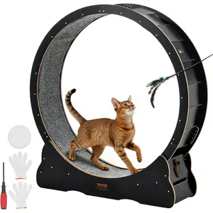 VEVOR Cat Exercise Wheel, 48 in Wooden Cat Running Wheel for Indoor Cats up to 28 lbs, Cats Treadmill with Carpeted Runway Locking Mechanism, Quiet Kitten Sport Toys for Pets Fitness Health, BlackVEVOR Super Brand Day