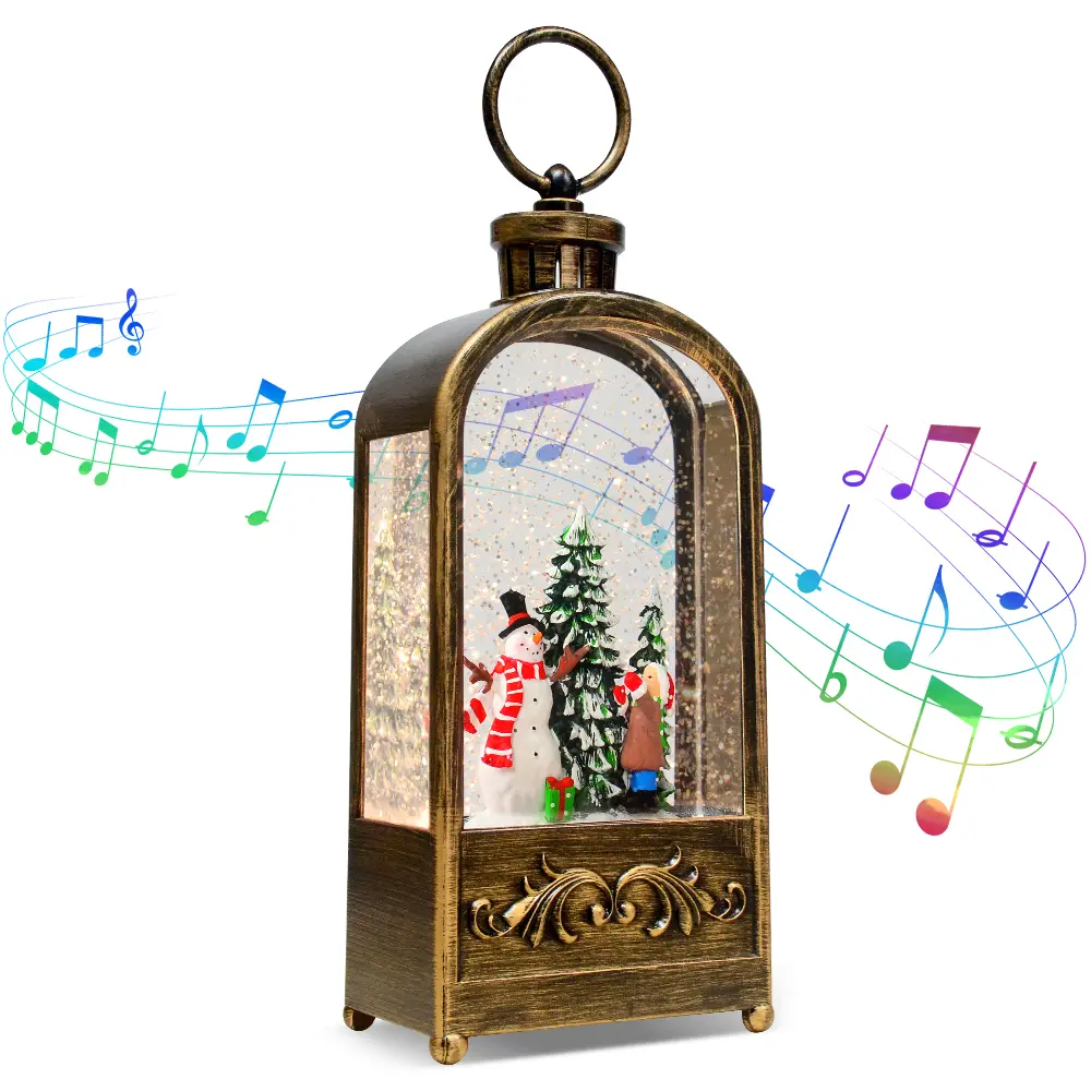 Christmas Snow Globe Lantern, Musical Water Lantern with Snowmen & Christmas Tree, Rotating Flashing Lantern, Holiday Decor, Xmas Gifts Decoration Light