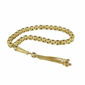 Gold Plated Sterling Silver 33 Cube Beads Red Zirconia Tasbih Muslim Prayer Beads