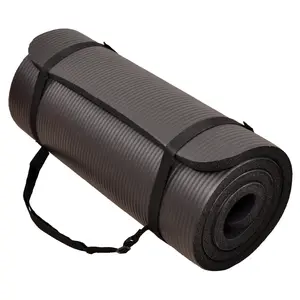 Signature Fitness 1" Extra Thick Exercise Fitness Yoga Mat w/ Carry Strap, Black