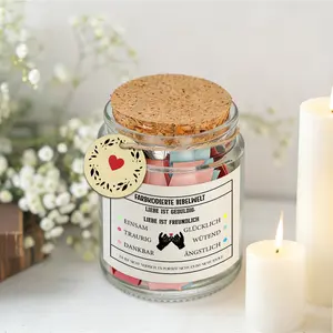 1Set Love Heart Themed Festival Gift, Decorative Glass Jar with Blessing Verse Paper Set, Cork Sealed Jar, Wedding/Valentine's Day/Confirmation/Baptism/Birthday Commemorative Gift, Desktop Decor Storage Jar