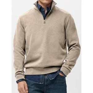 Mens Long Sleeve Quarter Zip Pullover Stand Collar Casual Sport Sweatshirt Multi Color Style Quarter Zip Movement for Everyday Wear