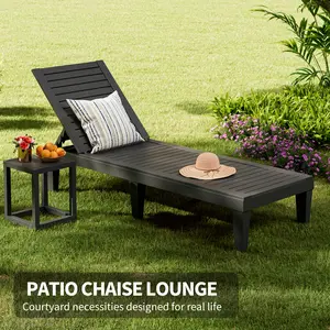 [Mother's Day gift]5-Level Adjustable Patio Chaise Lounge, All-Weather Waterproof PP Outdoor Recliner Chair with Triangle Stable Structure – 75% Pre-Assembled, Easy to Clean, for Poolside, Garden, Deck, Sunbathing Summervibes