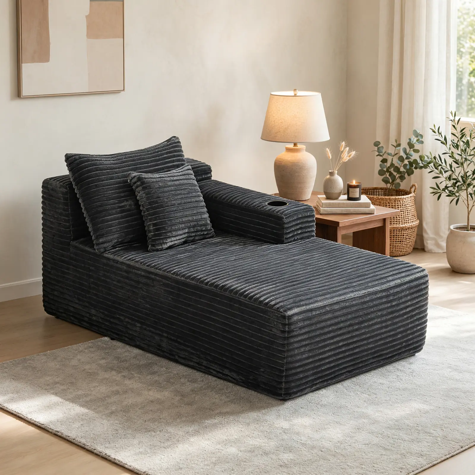 【OOOH LIFE】Boneless Couch Bed Chaise Lounge ,Upholstered Fluffy cloud sofa bed with Throw Pillows,No Assembly,With Cup holder ,With Storage bag,bean bag chairIdeal for small apartments