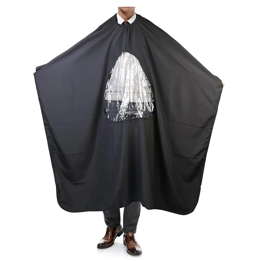 Salon Home Barbers Hairdressing Cape Gown with Viewing Window for Hair Cutting 63 * 57"(Black) Clear Lightweight Haircare