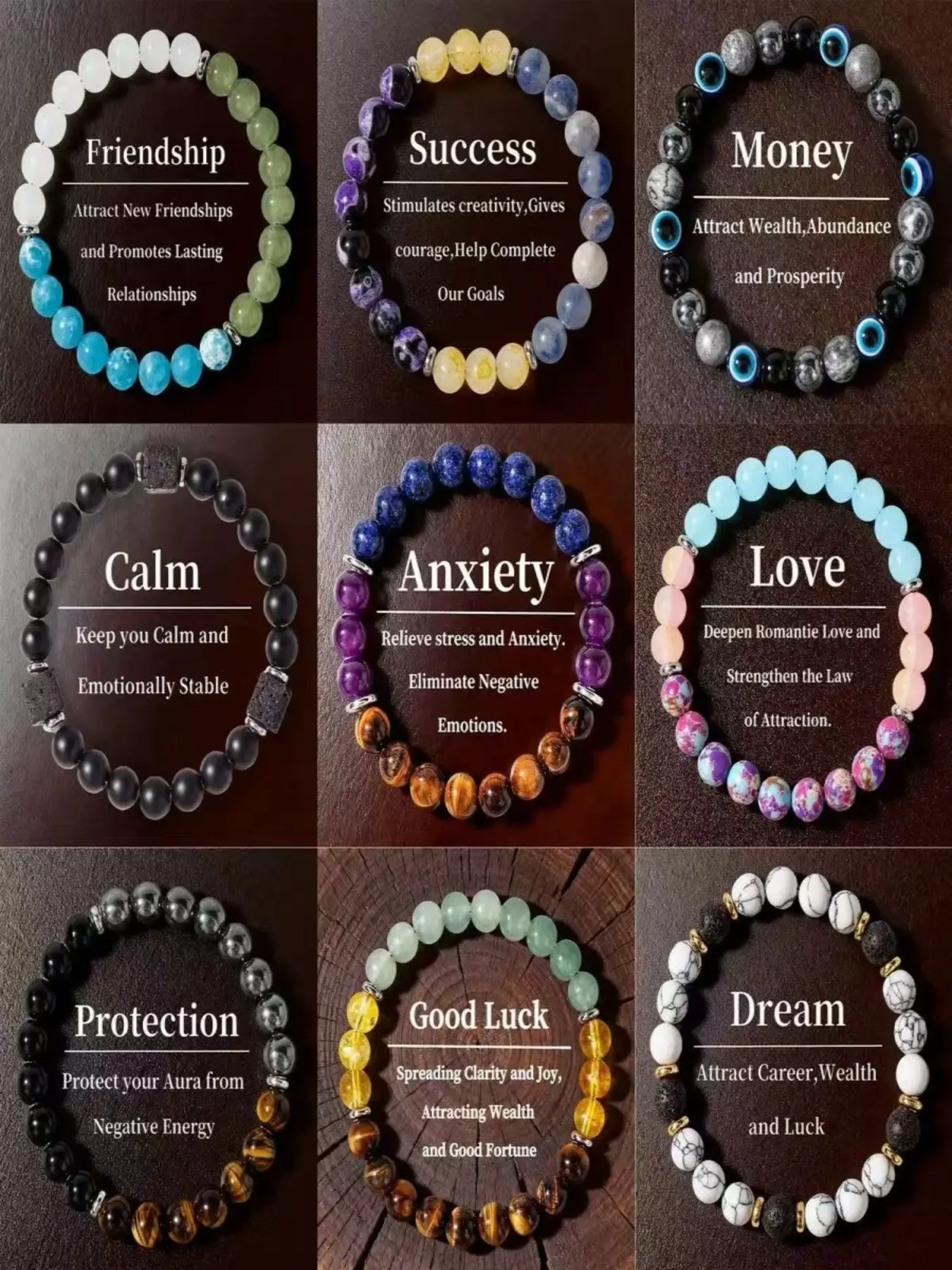 9-Piece Magic Crystal Stacking Bracelet Set for Peace and Prosperity, Unisex Gift for Luck and Protection, Optimistic and Confident Style, Healing Crystal Bracelet, Stacked Design Bracelets