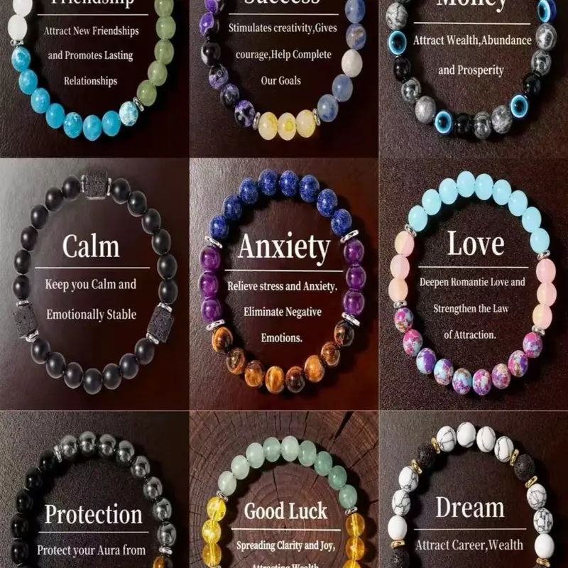 【Black Friday】9-Piece Unisex Beaded Bracelet Set, Assorted Symbolic Designs for Friendship, Success, Prosperity, Calm, Love, Protection, Good Luck, and Dreams, Gift for Men and Women