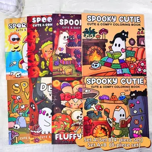 Cute Ghost Theme Stress Relief Coloring Book Set, Thick Lines Simple Patterns, Doodle Notebook, Doodle Books, Perfect Gift for Daily Leisure