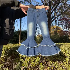 Girl Bell Bottom Jeans blue Bleached girl denim pant toddler jeans party wear adjustable waist