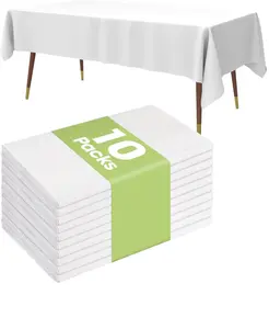 Plastic Table Cloth 10 Pack, 54 x 108 Inch Disposable Table Cloths for Party, Picnic and Wedding, Rectangle, White