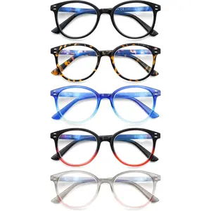 Reading Glasses Blue Light Blocking 5 Pack Spring Hinge Fashion Readers for Men and Women Anti Glare Filter Eyeglasses (Multicolor, 1.75)