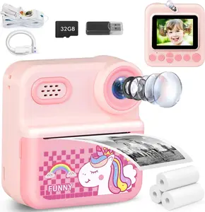 Kids Instant Print Camera with 32GB SD Card, 1080p Video, 2.4in Screen, Front-Rear Dual Selfie Lens, Rechargeable USB Automatic Digital Camera, Portable Travel Toy for Toddlers/Kids 3-12 Years, Christmas Gift, Manufacturer Warranty