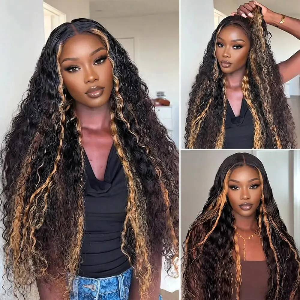 [NEW] Megalook 13x6 Three-Go Honey Blonde Money Piece Glueless Wigs Bohemian Curl with Drawstring 100% Human Hair Wig