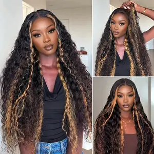 （NEW）Megalook 13x6 Three-Go Honey Blonde Money Piece Glueless Wigs Bohemian Curl with Drawstring 100% Human Hair Wig