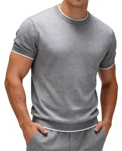 #SummerVibes 2026 Summer Solid Color Fitted Knitted Short-Sleeved Men's and Women's Matching Round-neck Basic Elegant and Simple Casual T-Shirt