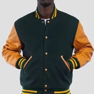 Emerald Green Wool & Bright Gold Sleeves Varsity Jacket