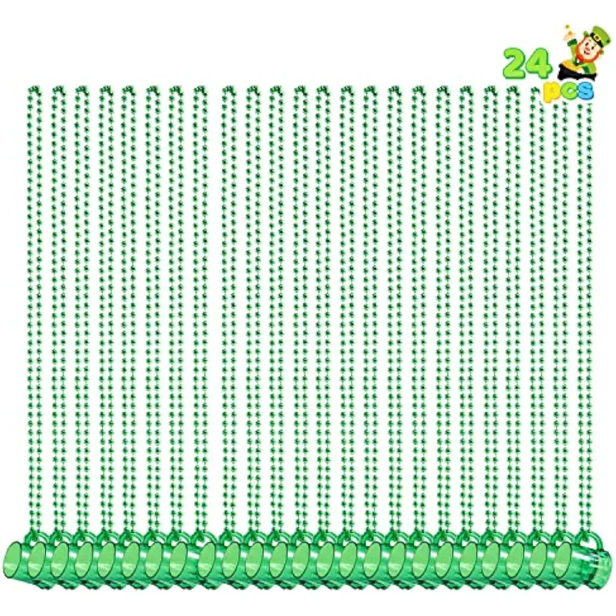24pcs St.patricks Necklaces with Mug Charge Glass Green Beaded for Women Men, for Mardi Gras, St. Patrick's Day, Tailgating, Costume Themed Party Games Favor Supplies (Green)