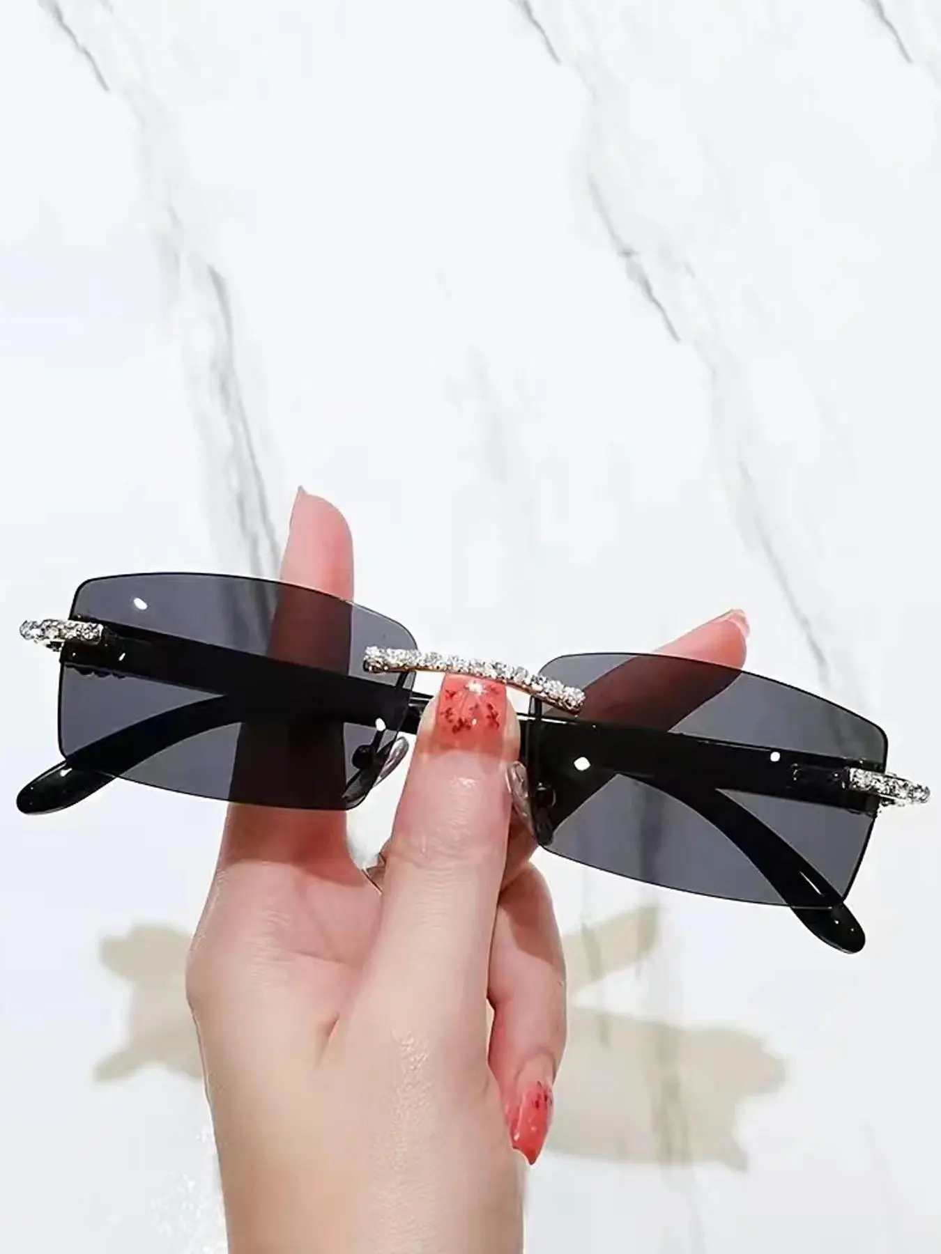 Rhinestone Decorated Square Frame Sunglasses (1 Pair), Modern Sunglasses, Trendy Casual Sunglasses for Everyday Use, Fashion Accessories for Outdoor Activities, Fashionable Sunglasses, Trendy Styling Sunglasses