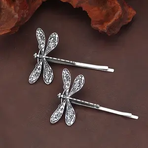 2pcs Retro Ancient Style Silvery Dragonfly Hair Clips Side Clips Bobby Pin Hair Accessories Hair Clip Set Metal Dragonfly Clip