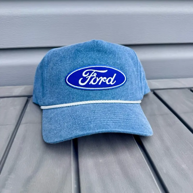 Vintage Ford Replica Trucker Denim Hat With Snap Adjustment
