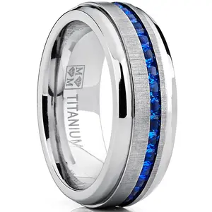 Men's 2.4Ct. Blue Sapphire Titanium Wedding Band Engagement Ring Cubic-Zirconia 8MM