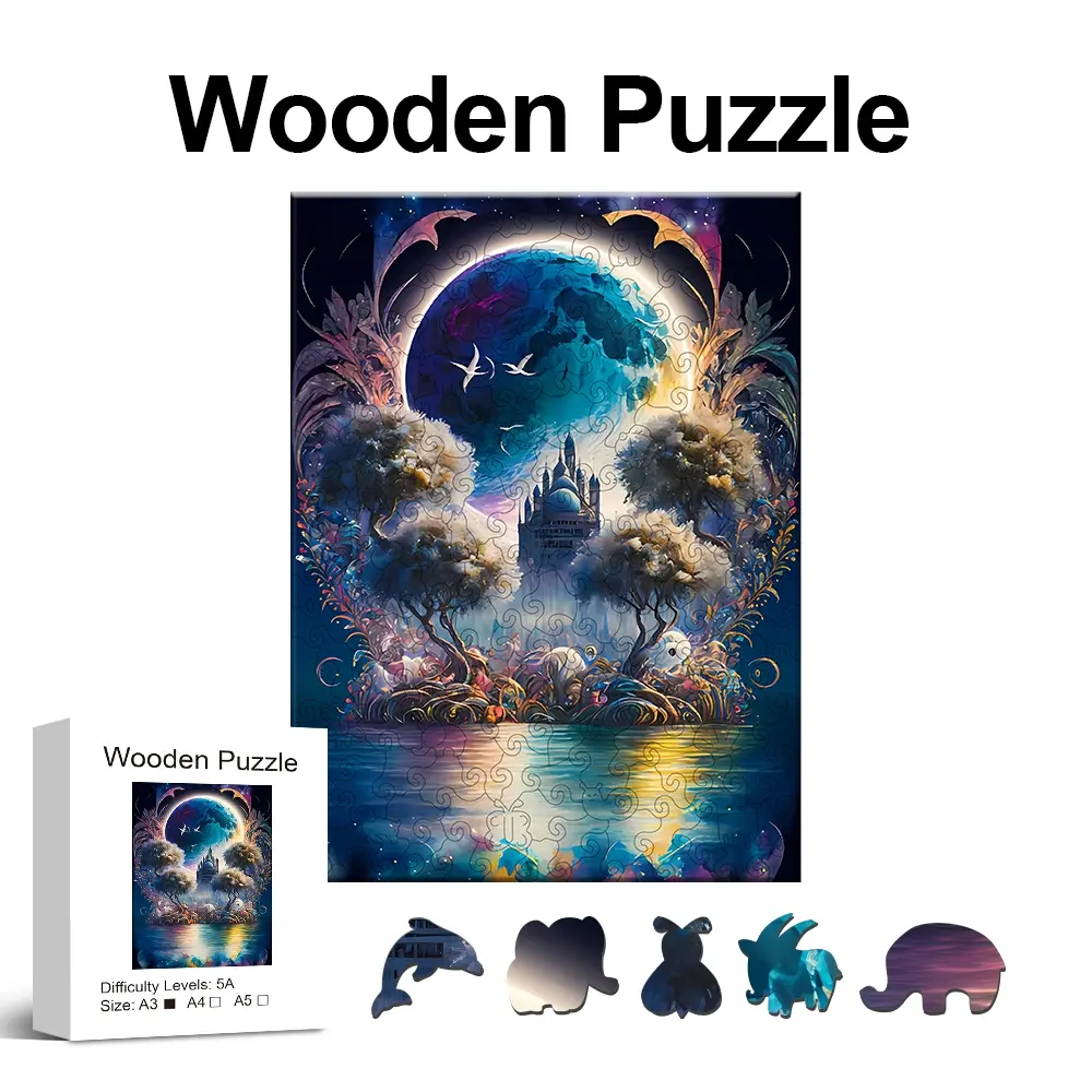 Moonlit Castle Wooden Jigsaw Puzzle, Creative Puzzle, High Difficulty Toy, Focus Training for Adults, Halloween Christmas Birthday Gift, Thoughtful Gifts, Home Decor