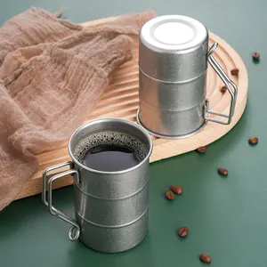 304 stainless steel mug, creative beer cup, vintage industrial style cup, outdoor camping water cup, coffee cup, anti-scald handle, durable and shatterproof, distressed design, thickened, suitable for multiple scenarios, camping and barbecue