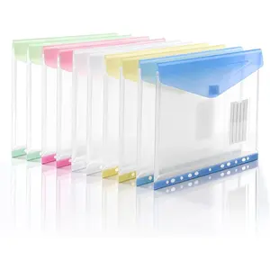 10 Pack Plastic Envelopes Binder Pocket with Tight Closure, 11 Holes Expandable Binder Folders, Side Loading Pockets, Binder Organizer, Letter Size, Assorted Colors