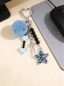 Leopard Print Star Butterfly Keychain, Keychain Charm, Y2K Sweet Cool Style, Bag Accessory, Pom-Pom Decoration, Bow Decoration, Multi-Color Couple Pendant, Sister Gift, Back-To-School Gift