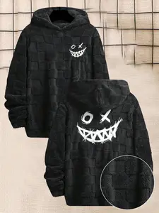 Men's Thermal Lined Graphic Drop Shoulder Hoodie, Fashion Casual Regular Fit Hooded Sweatshirt for Daily Holiday Outdoor Wear, Men Clothes for Fall & Winter,  Valentine Gifts for Him