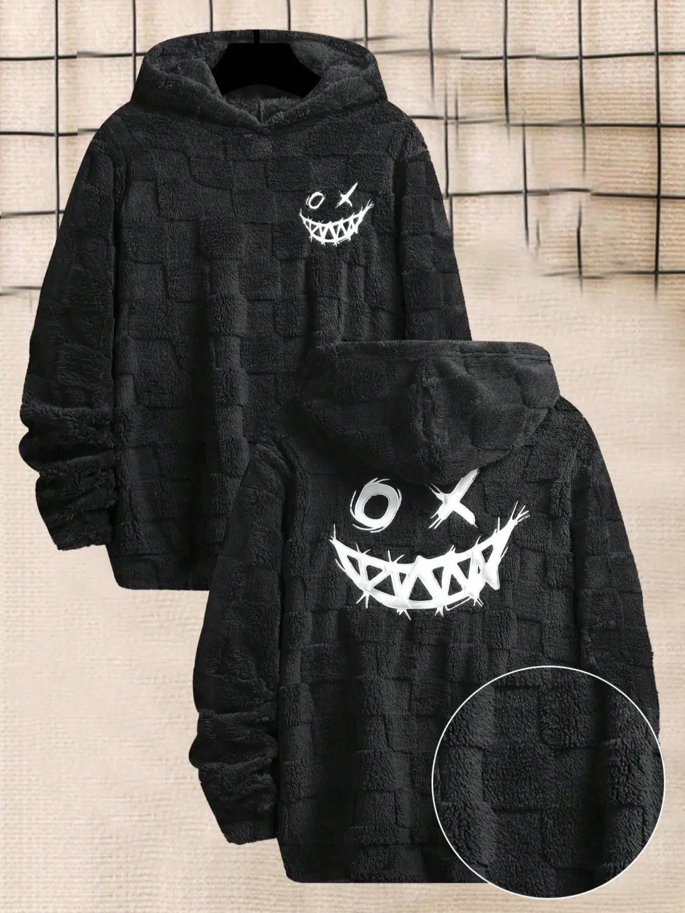 Men's Thermal Lined Graphic Drop Shoulder Hoodie, Fashion Casual Regular Fit Hooded Sweatshirt for Daily Holiday Outdoor Wear, Men Clothes for Fall &