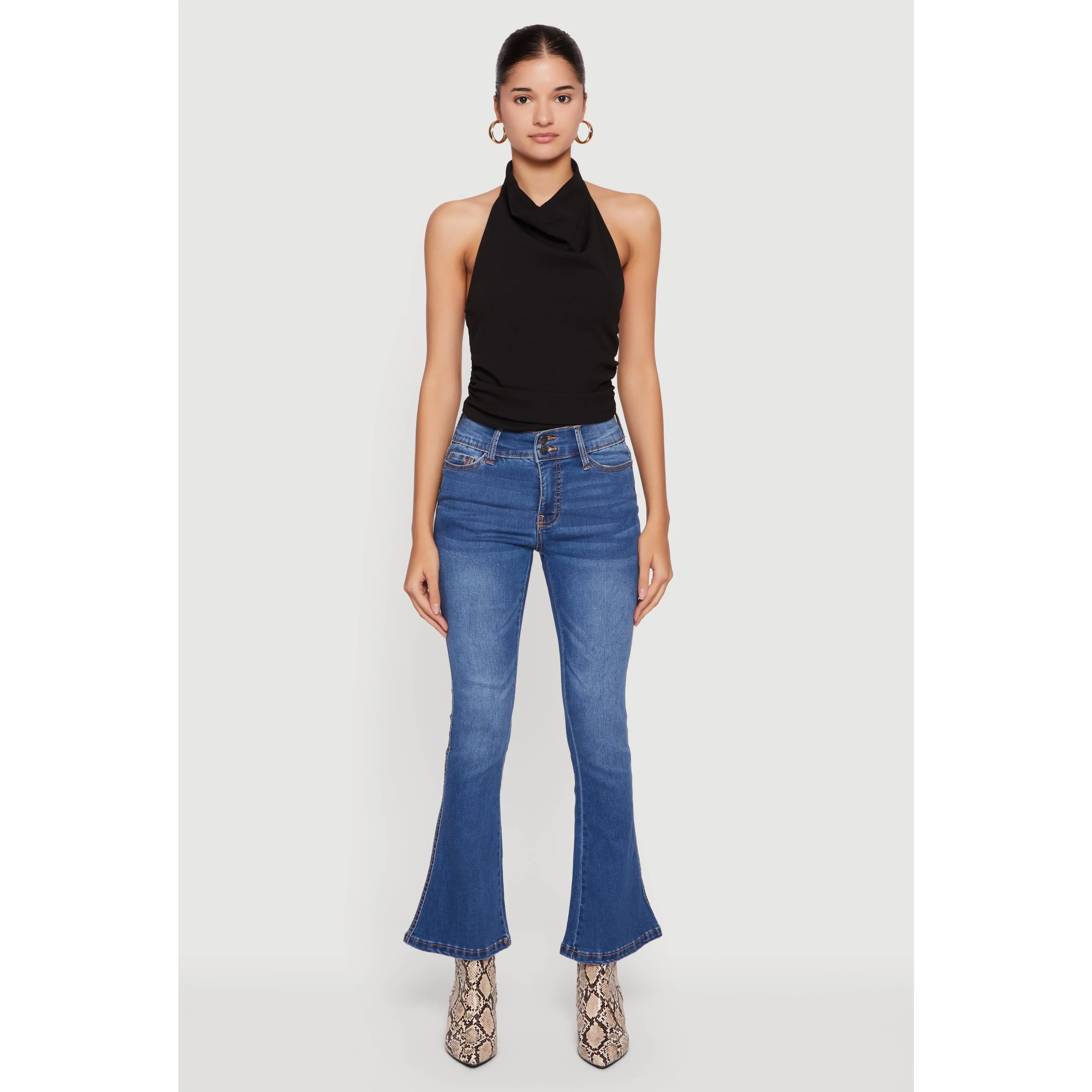 Mid Rise Stretchy Carpenter Flare Leg Jeans