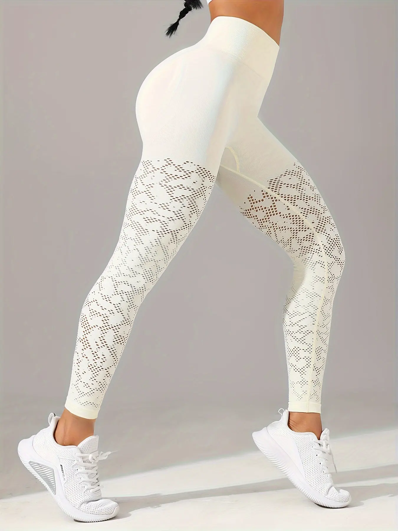 Hollow Solid Color Yoga Pants, Stretchy Running Fitness Sports Leggings, Women's Activewear